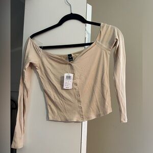 Off the shoulder beige crop top